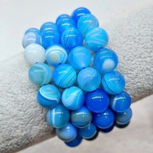💙 10mm Atlantic Blue "Dyed" Agate Bracelets